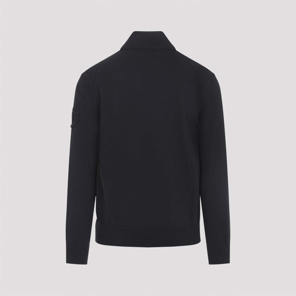 Moncler Padded Dark Blue Cotton Cardigan With Ribbed Collar