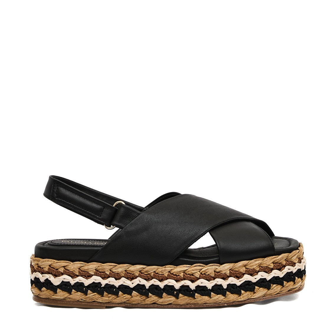 Paloma Barceló Raffia Wedge Sandal Cross Black