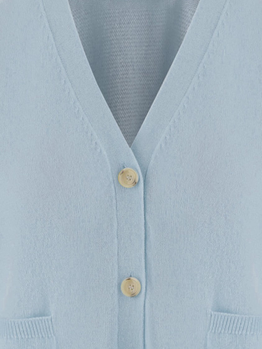 Allude V-Neck Wool And Cashmere Cardigan With Patch Pockets