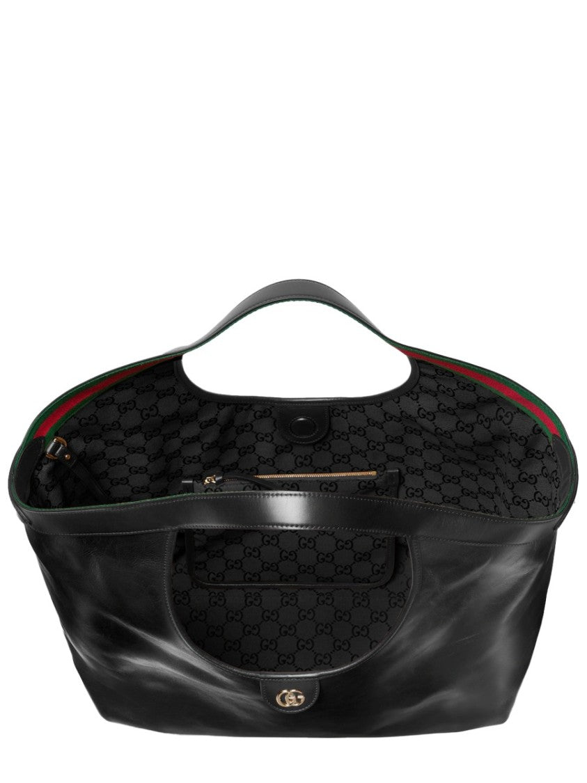 Gucci Spacious Large Shopping Bag With Glossy Calfskin Finish