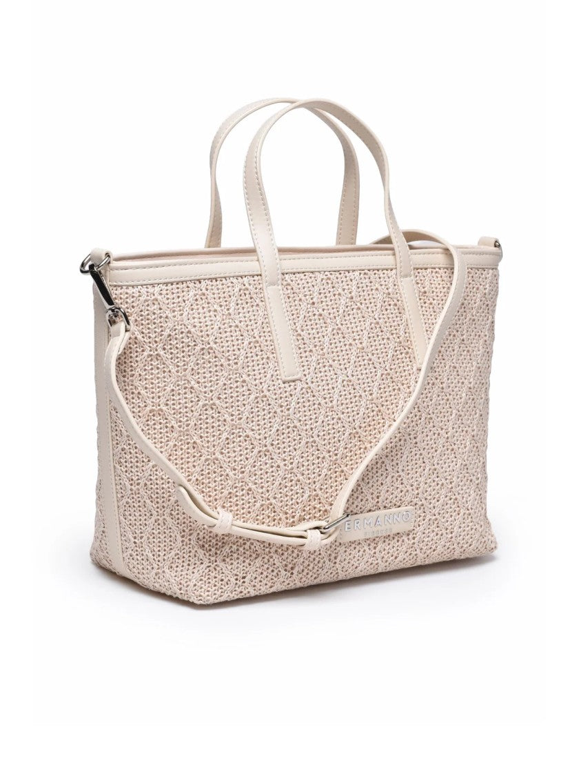 Ermanno Firenze White Terra Straw Polyester-Blend Small Tote Bag