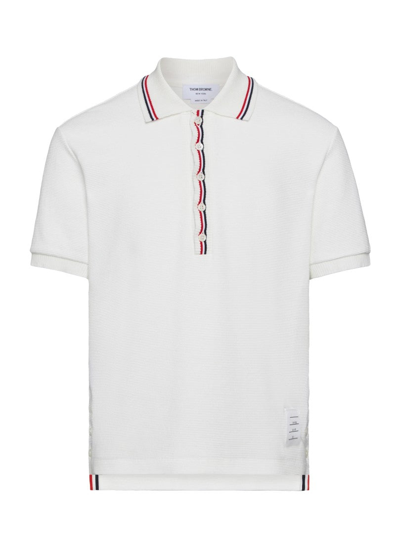 Thom Browne Short-Sleeve Polo Shirt With Structured Collar And Contrasting Stripes