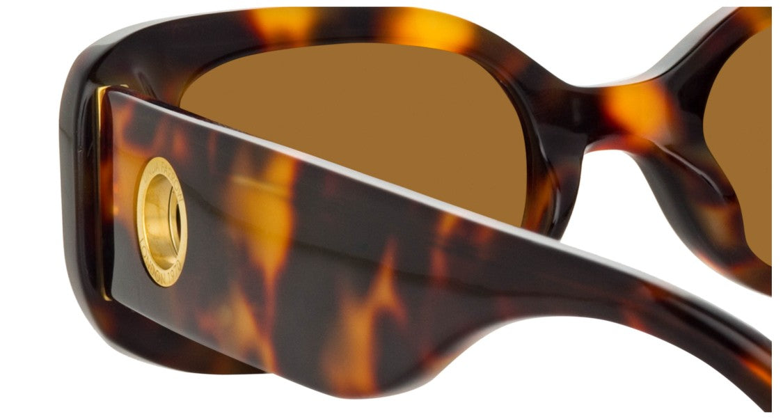 Linda Farrow Lfl Oversized Tortoiseshell Square Sunglasses With Gold Emblem
