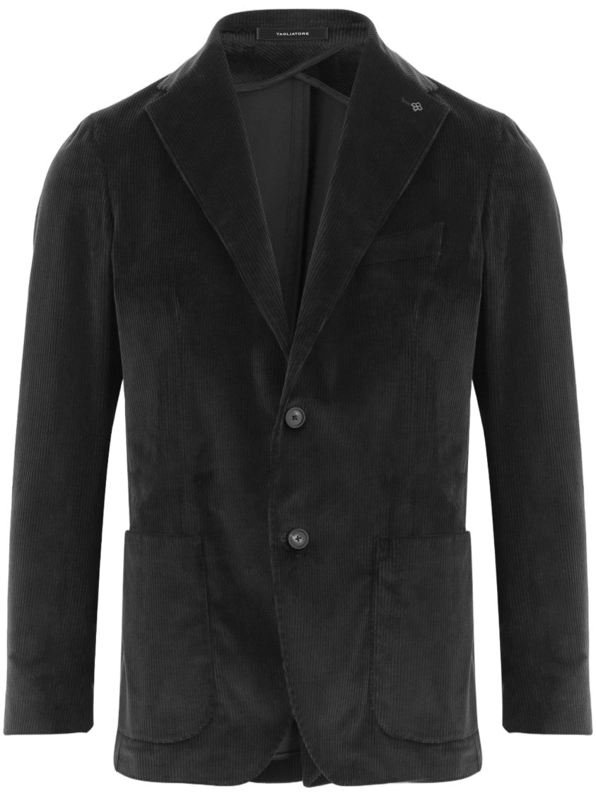 Tagliatore Ribbed Stretch Cotton Jacket With Classic Lapels