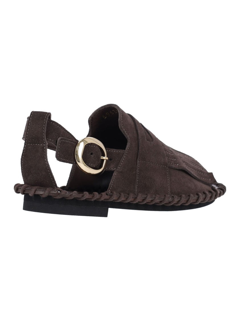 Alexander Hotto Brown Fanded Suede Fringed Sandals