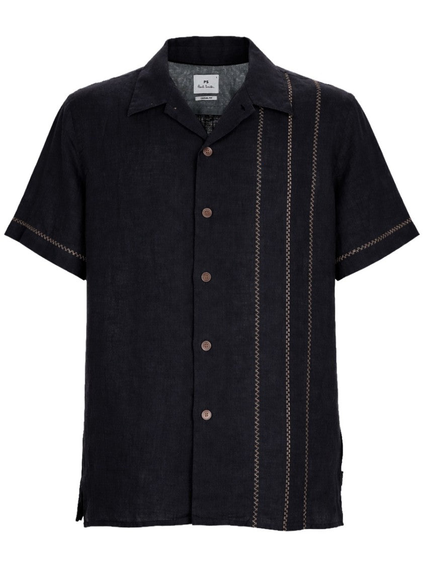 Ps Paul Smith Neutrals Vertical Stitching Detail Linen Shirt