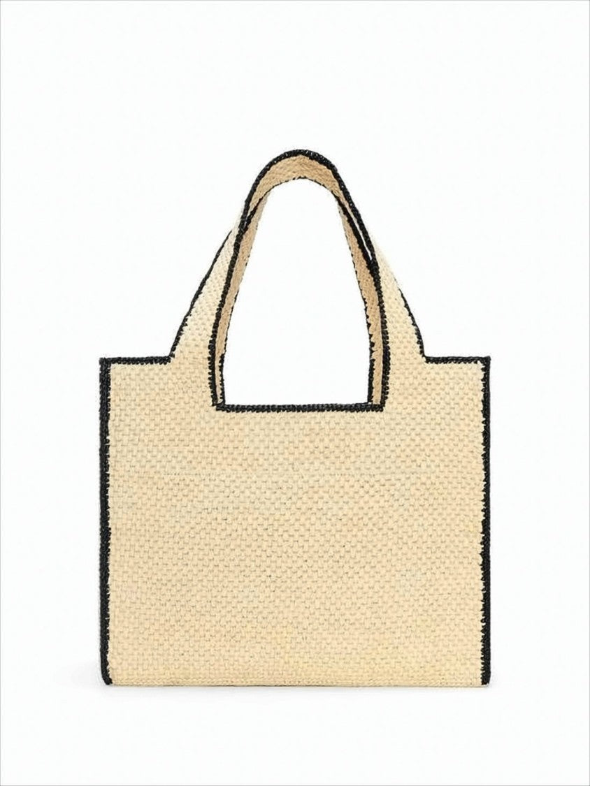 Loewe Woven Raffia Tote Bag With Bold Black Edging