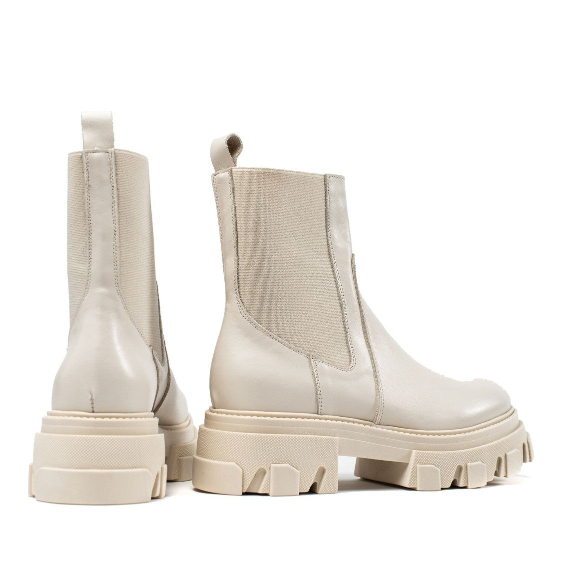 Vamsko Nora White Minimalist Chunky Sole Elastic Panel Leather Boots