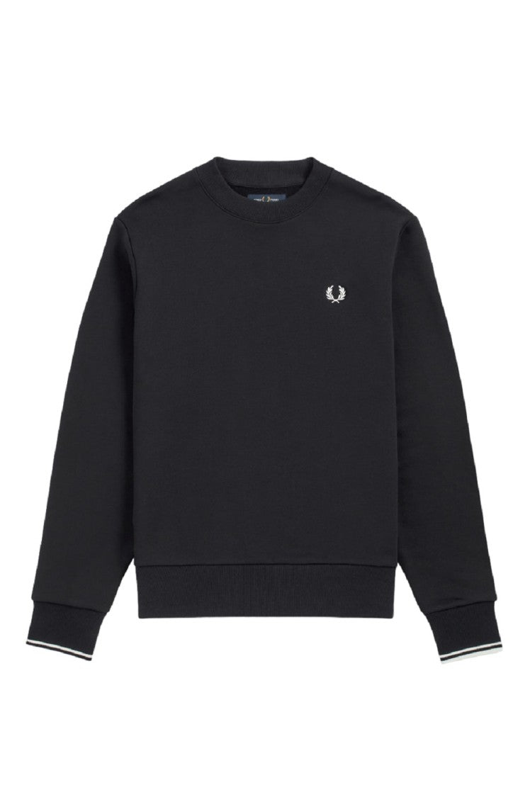 Fred Perry Cotton Blend Sweatshirt Ribbed Edges Cuffs