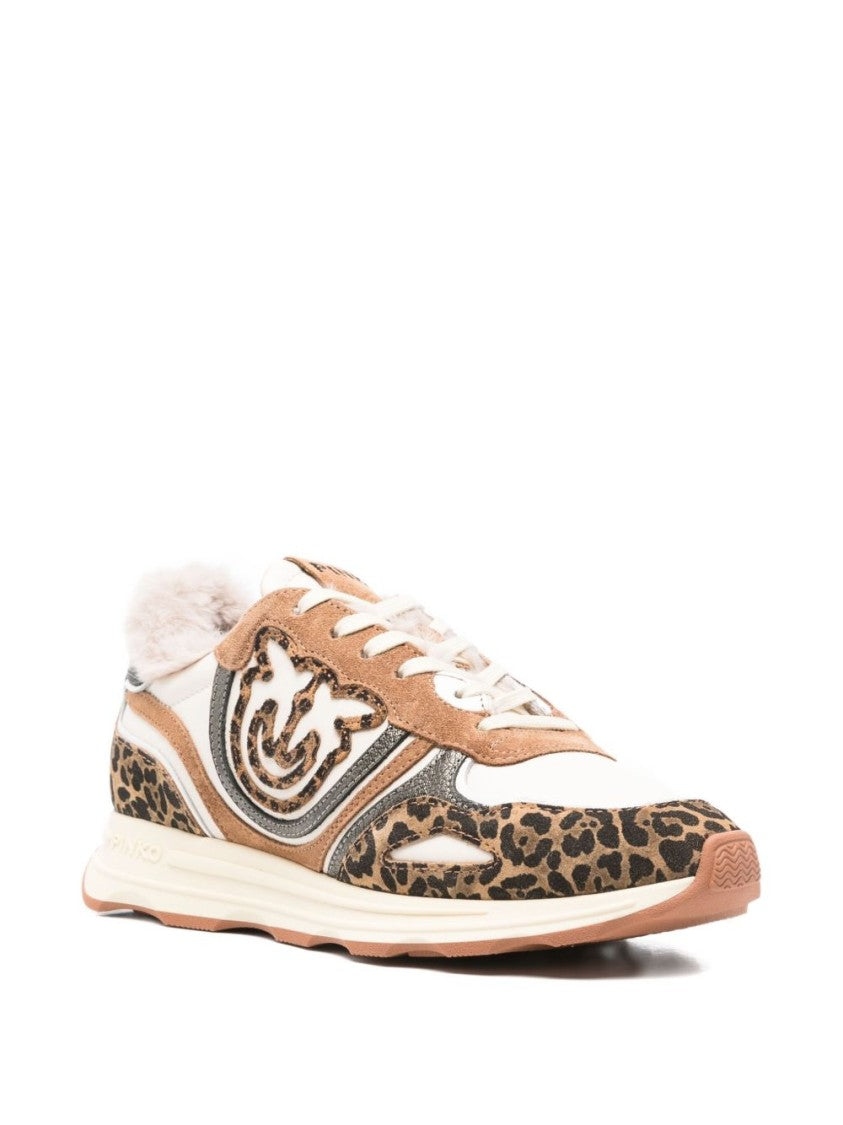 Pinko Beige Sneakers With Leopard Print Detailing