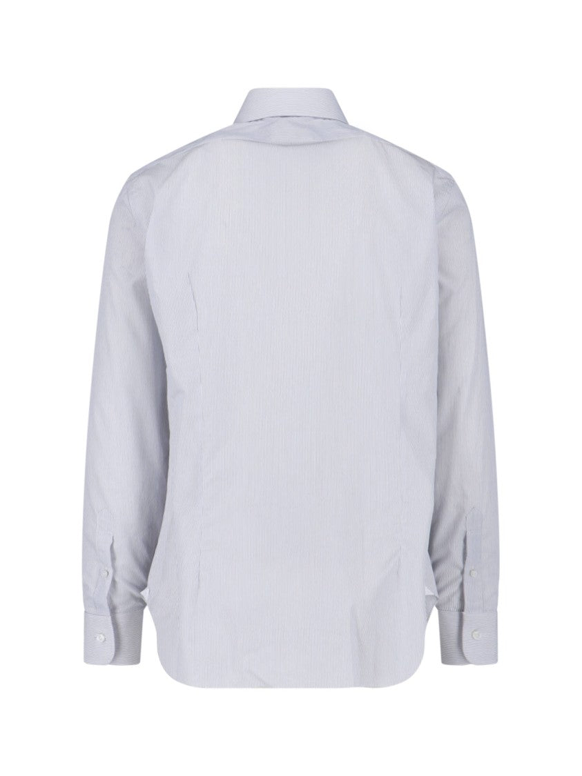 Barba Napoli White Striped Cotton Classic Collar Shirt