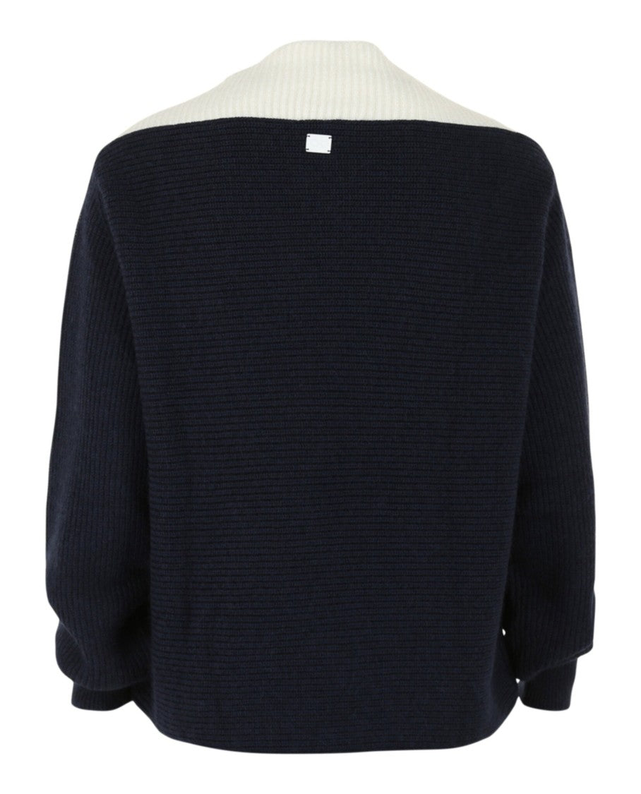 Ferragamo Two-Tone Relaxed Knit Sweater With V-Neck