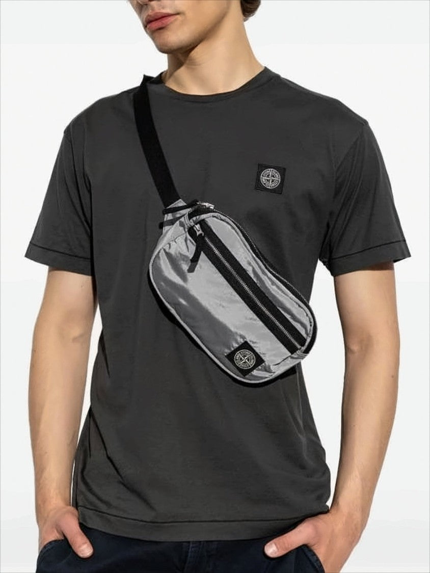 Stone Island Sleek Grey Crossbody Bag With Adjustable Strap And Logo Patch