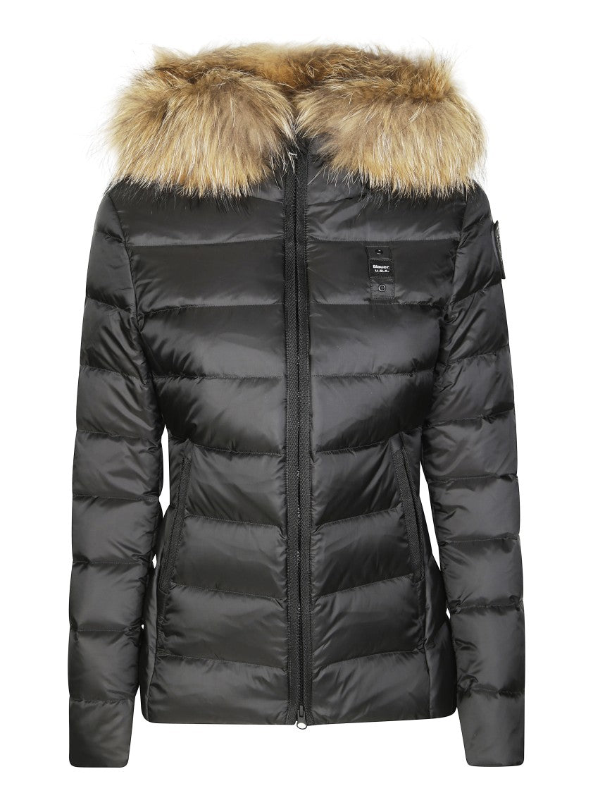 Blauer Hooded Black Jacket With Fitted Silhouette