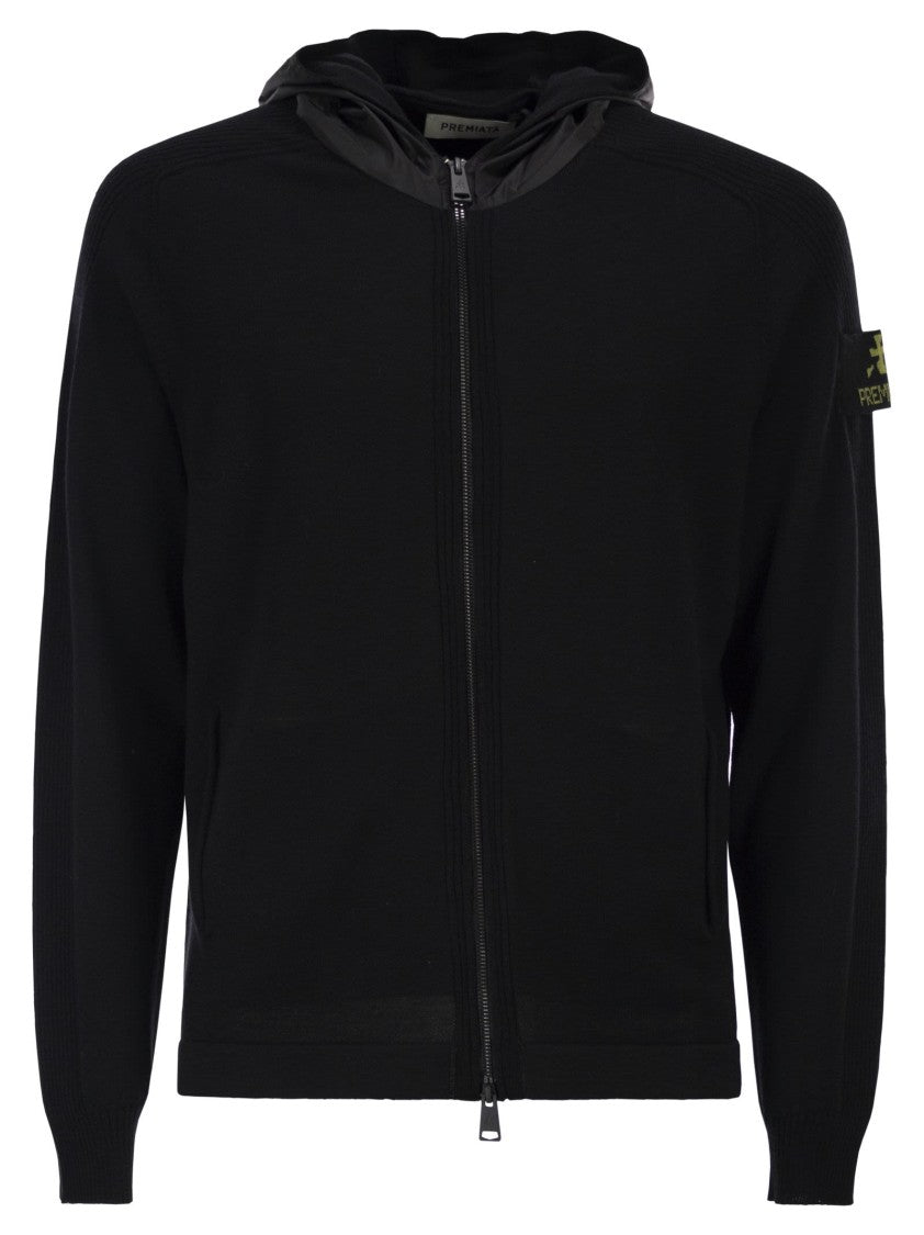 Premiata Wool Cardigan With Nylon Hood