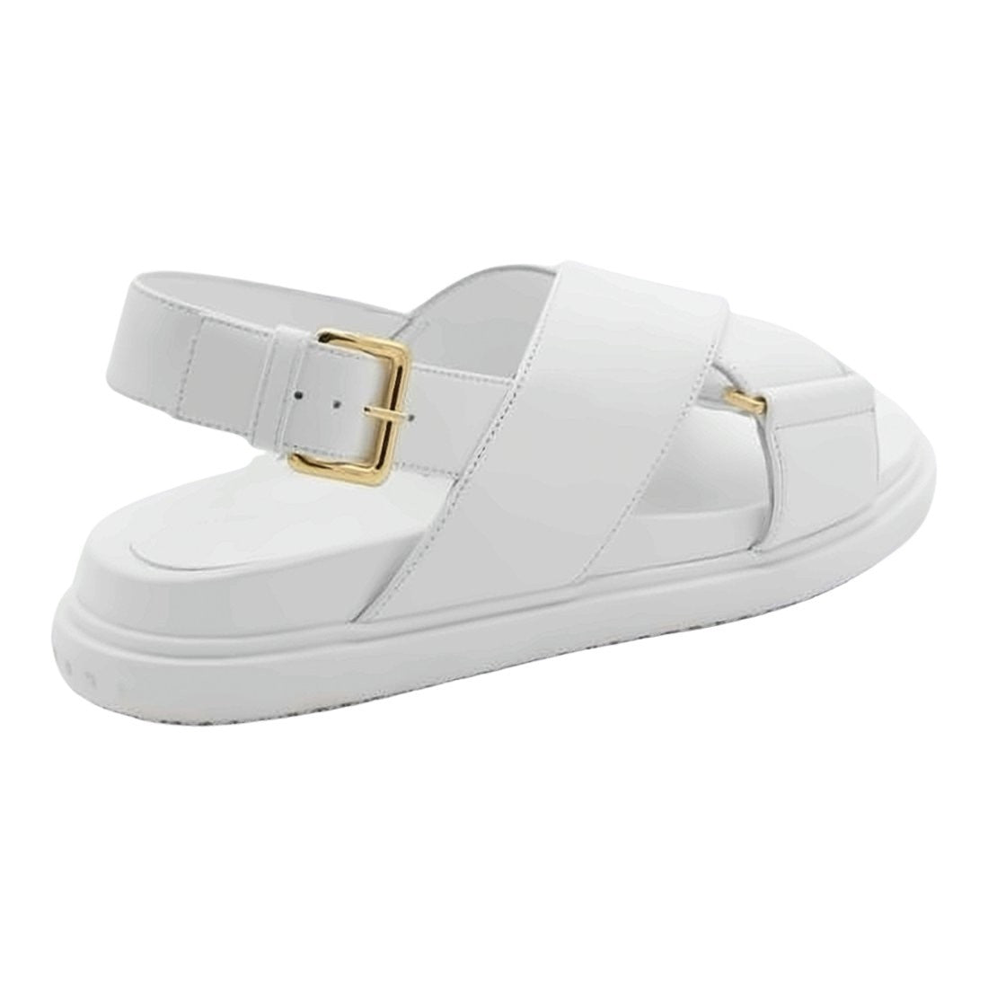 Marni Wide Leather Strap Sandals With Gold-Tone Buckle
