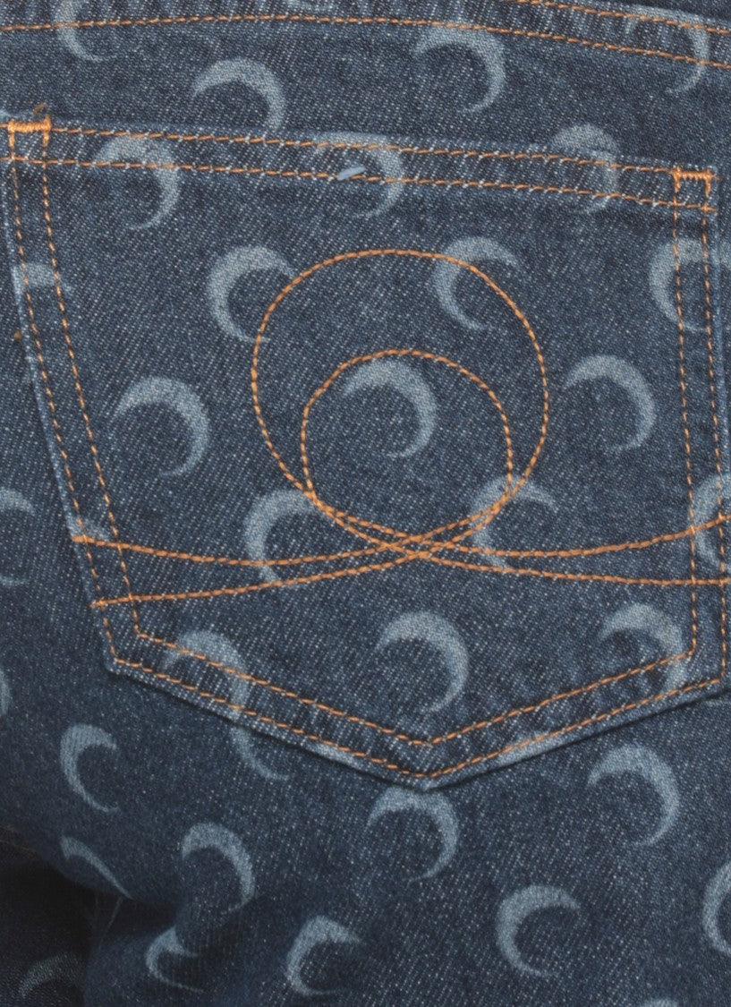 Marine Serre Dark Blue Moon Logo Cotton Jeans
