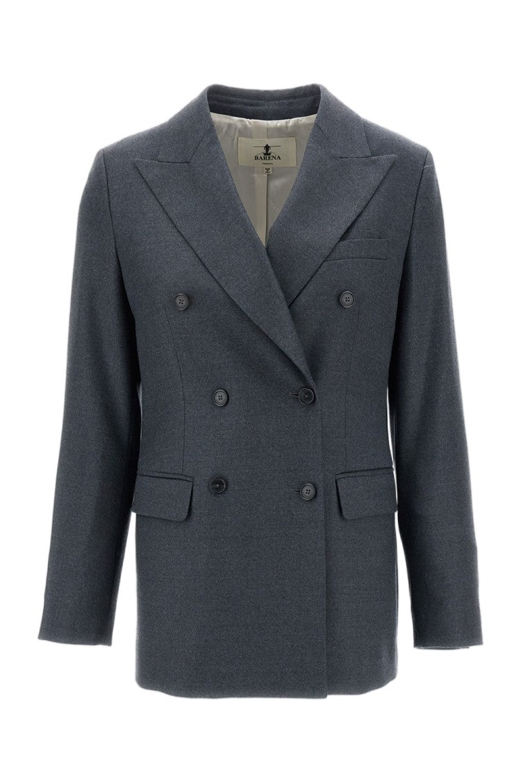 Barena Grey Mimi Double-Breasted Stretch Wool Flannel Blazer