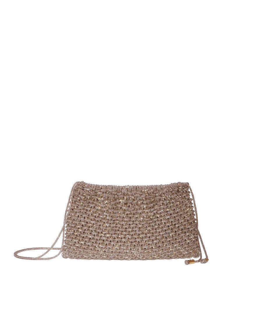 Hibourama Compact Light Peach Crystal Mesh Shoulder Bag