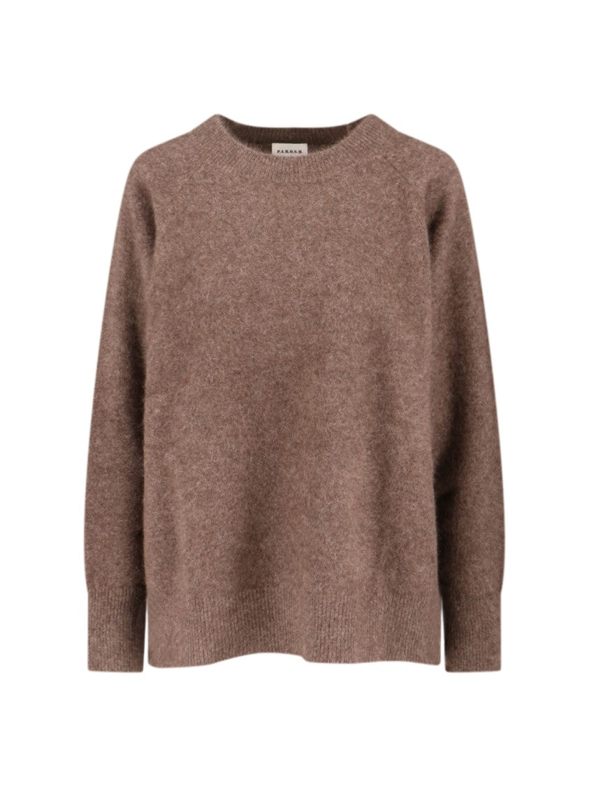 Parosh Relaxed Fit Brown Sweater With Ribbed Details