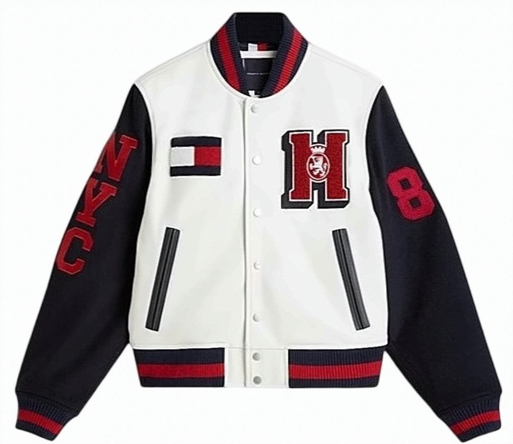 Tommy Hilfiger Leather Wool College Bomber Jacket