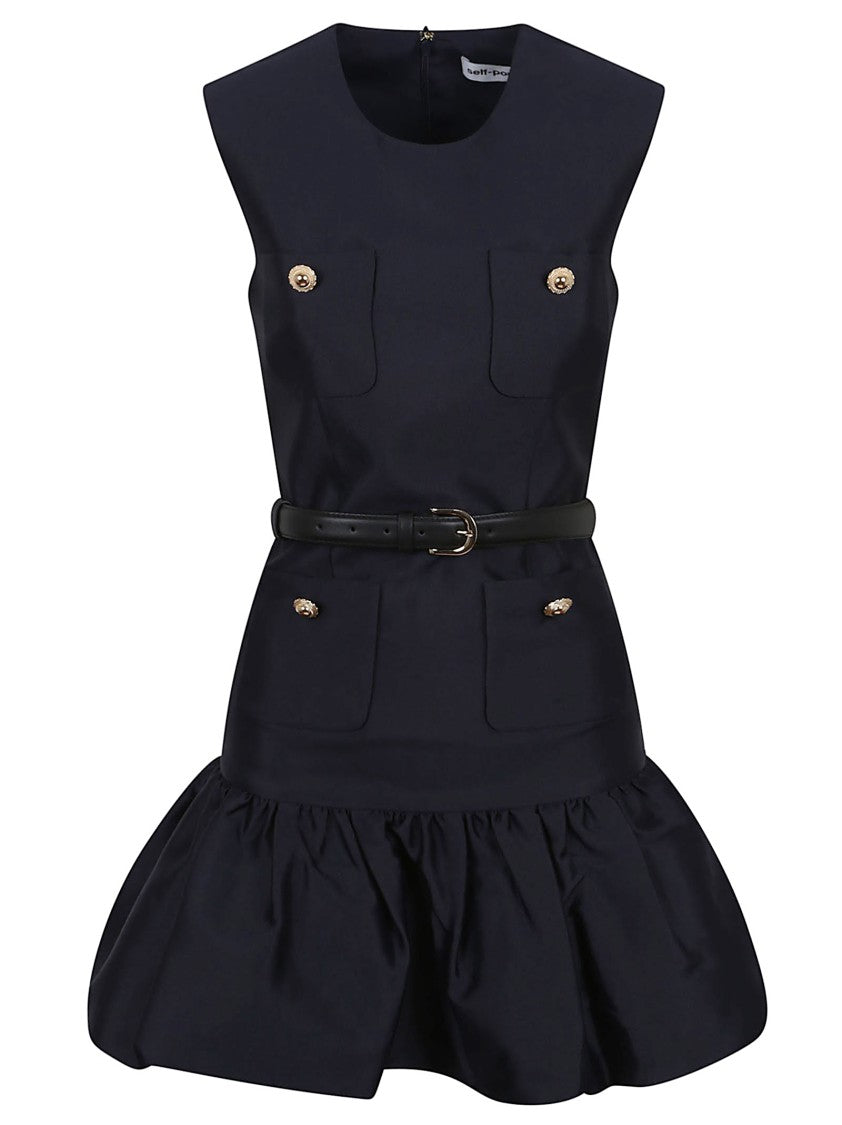 Self-Portrait Navy Taffeta Mini Dress