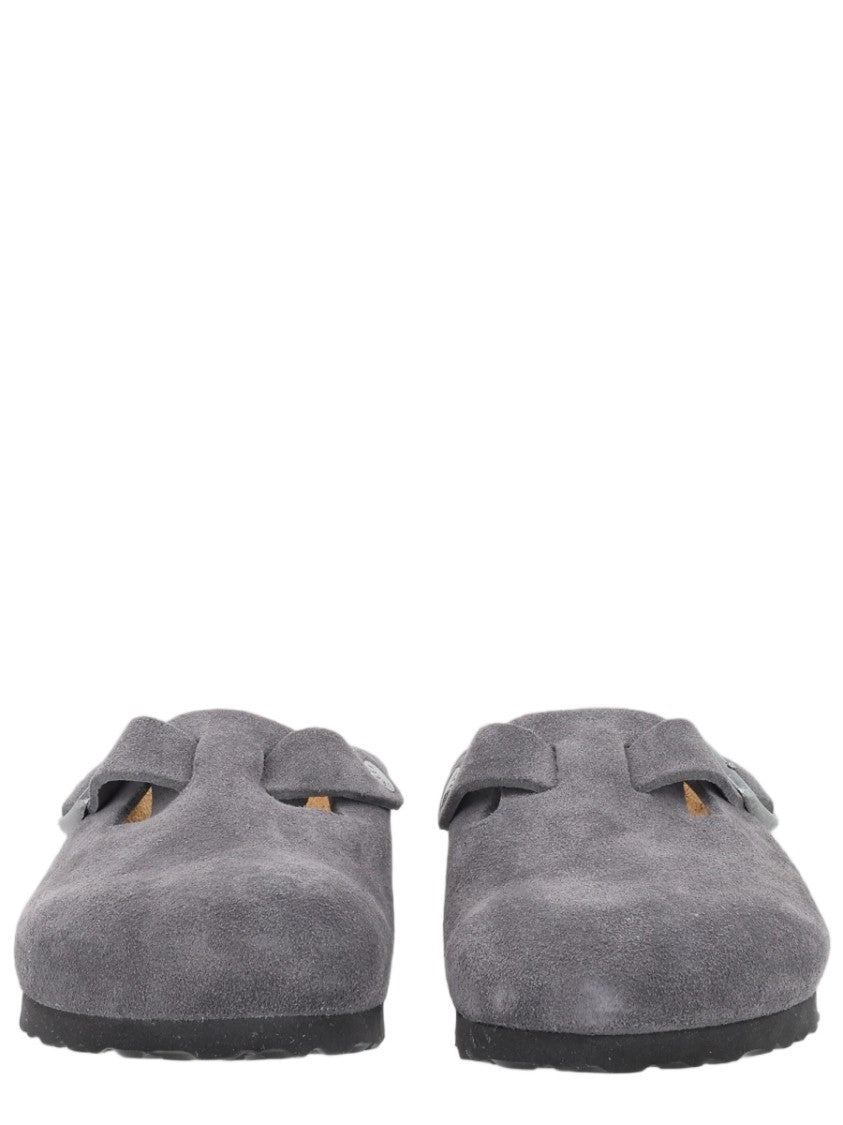 Birkenstock Grey Suede Contoured Footbed Leather Sandals