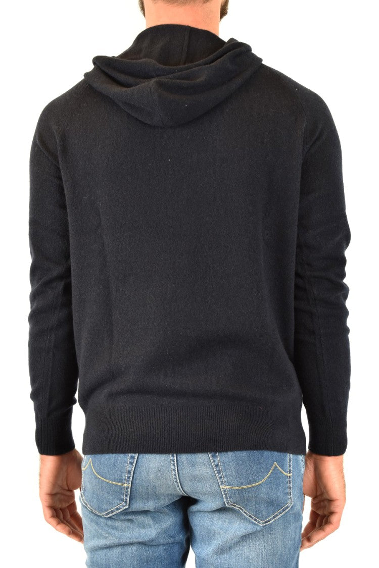 Emporio Armani Hooded Black Knitwear With Drawstrings