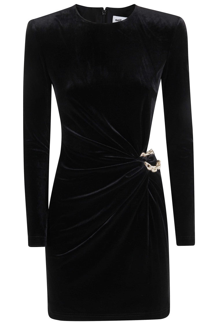 Self-Portrait Black Velvet Embellished Mini Dress