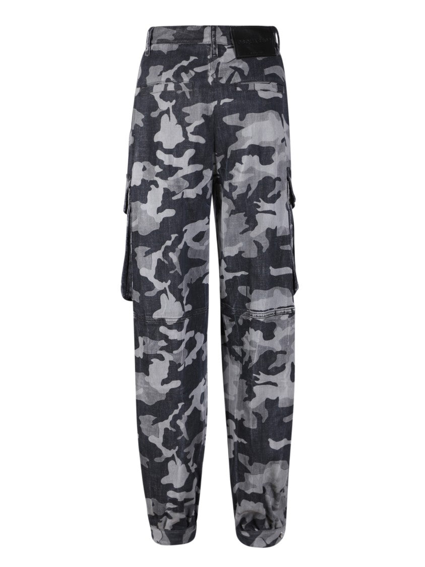 Dsquared2 Black Camouflage Pattern Wide Leg Trousers