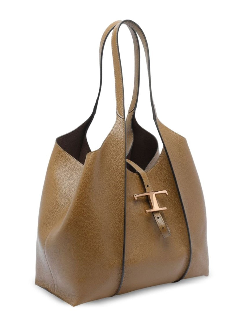 Tod's Black T Timeless Textured Calfskin Tote Bag