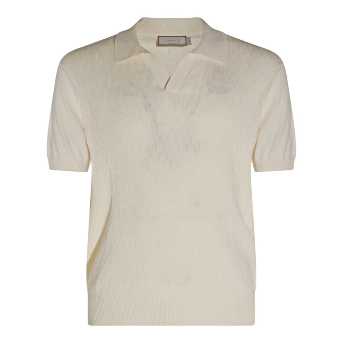 Canali Short-Sleeve V-Notch Knit Sweater With Ribbed Texture