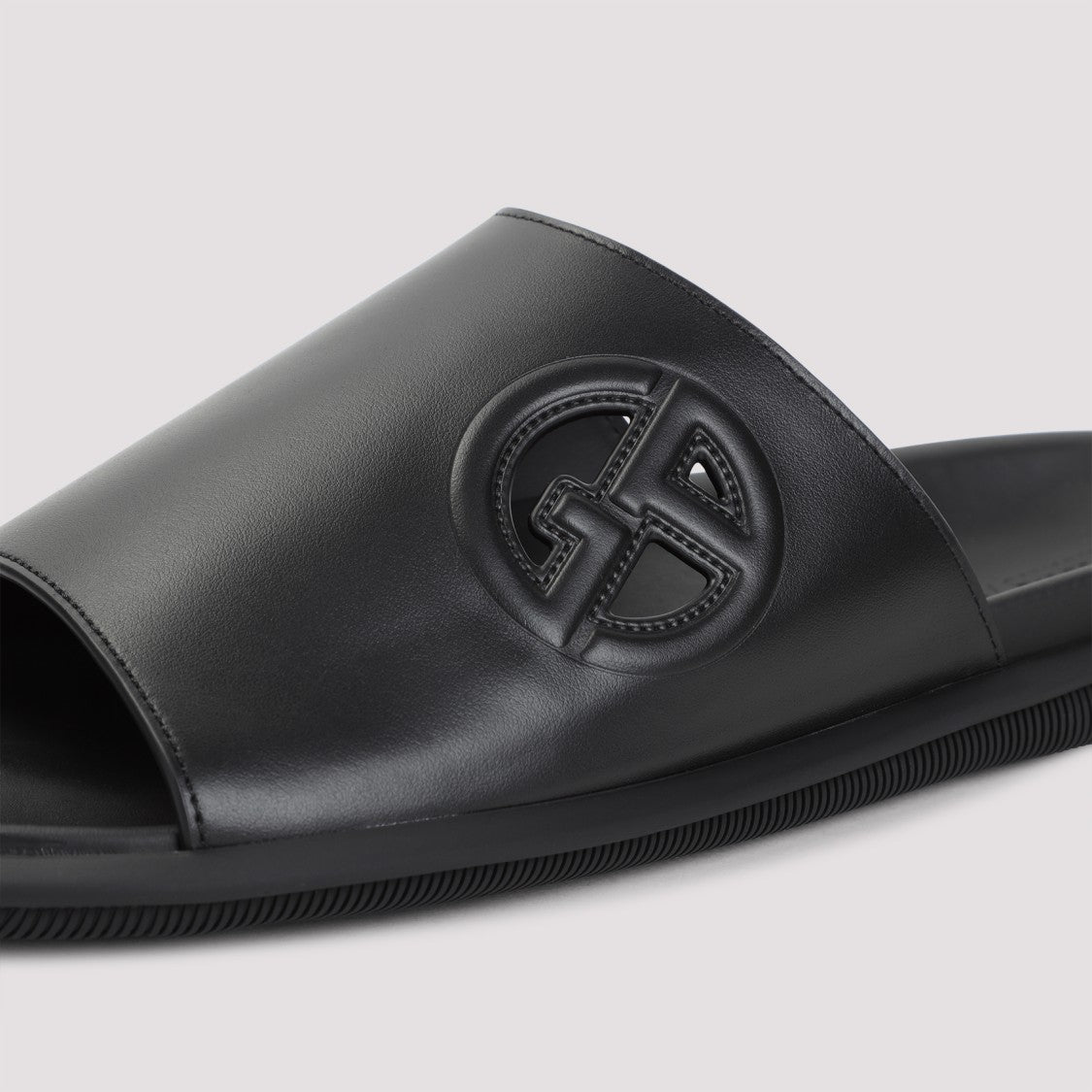 Giorgio Armani Black Bovine Leather Slide Sandals
