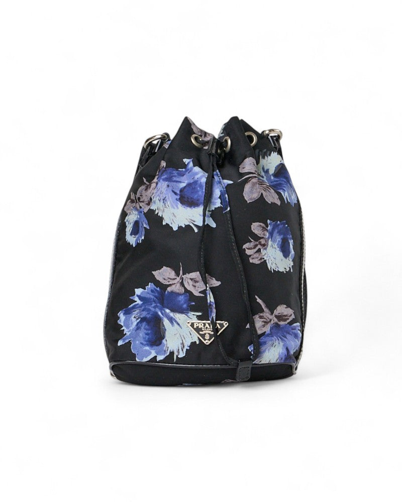 Prada Bucket Small Nylon Flowers Nero