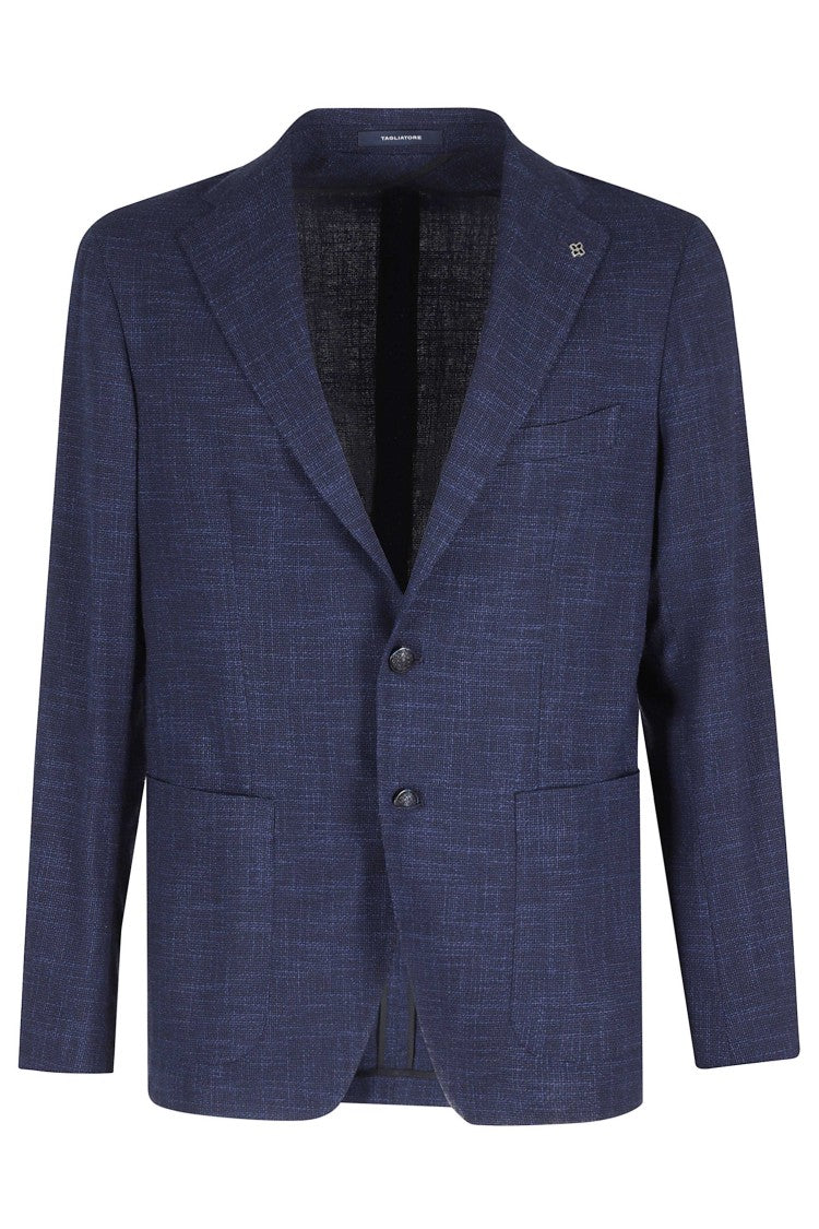 Tagliatore Montecarlo 1 Blue Wool-Blend Textured Blazer