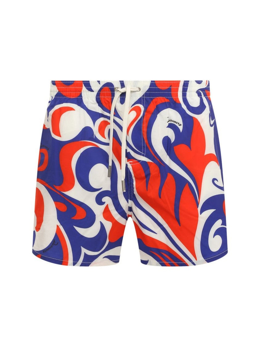 Dsquared2 Multicolor Logo Boxer Polyester-Blend Swim Shorts