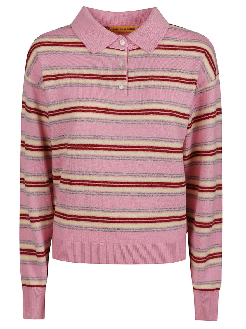 Guest In Residence Striped Polo Neck Cashmere Sweater