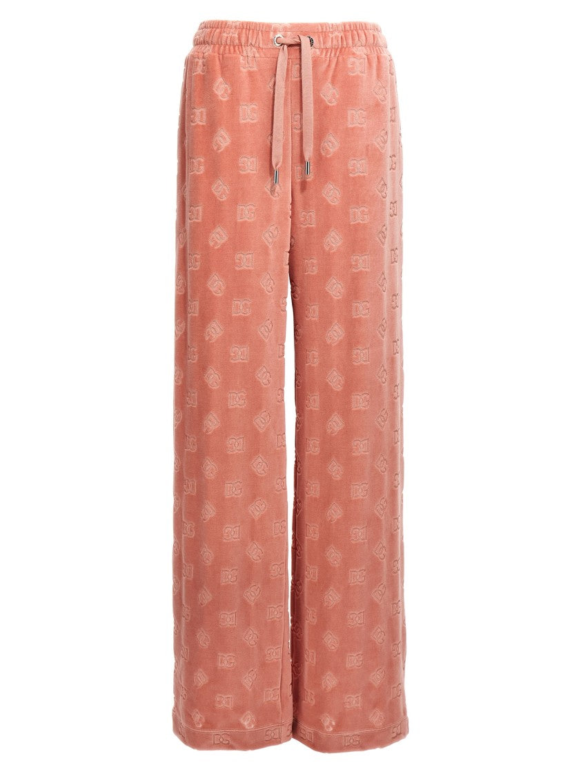 Dolce & Gabbana Chenille Joggers With All-Over Dg Logo Jacquard