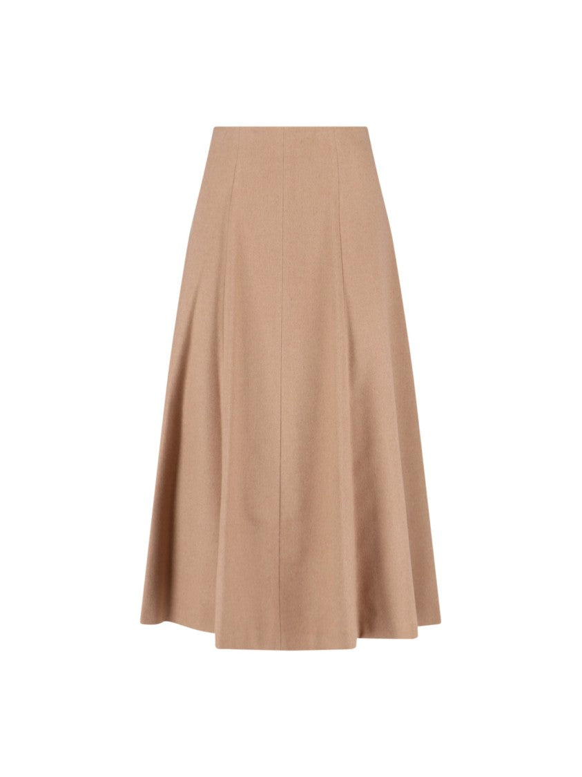 Max Mara Pleated Midi Skirt In Camel Wool