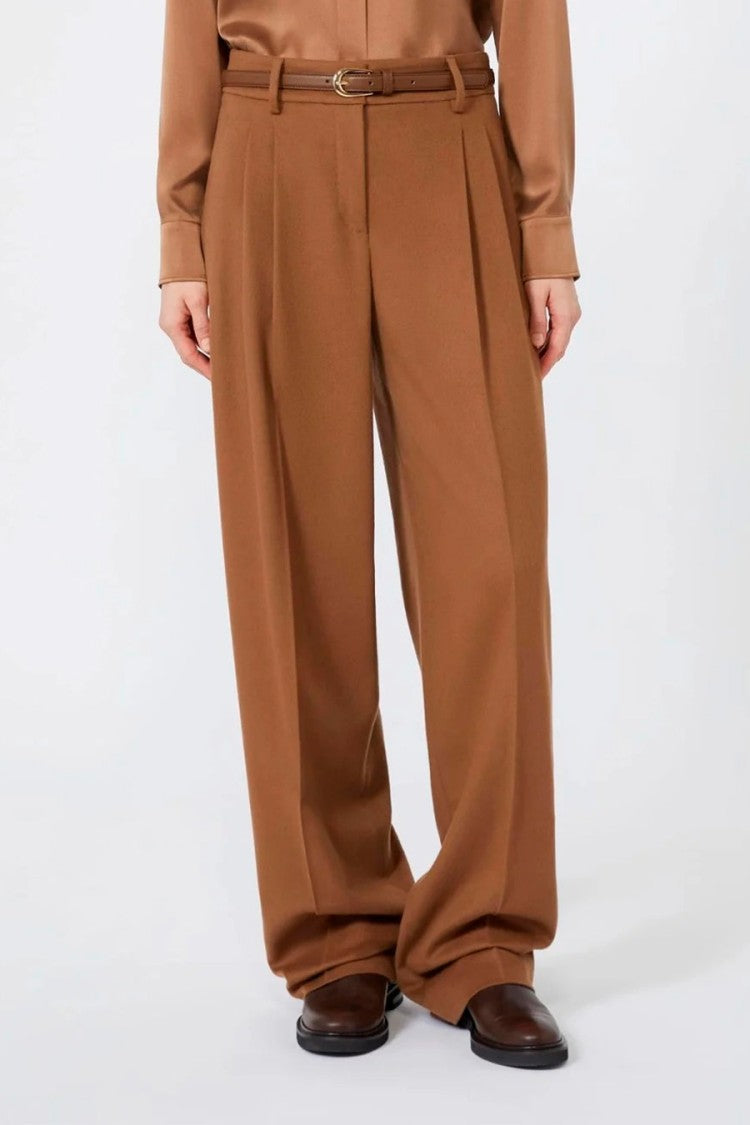 Max Mara Camel Mstcocco Belted Pleated Wide-Leg Virgin Wool Pants
