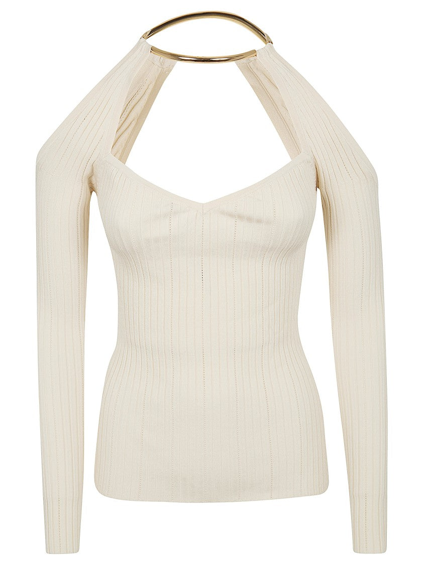 Elisabetta Franchi Openwork Ribbed Knit Top