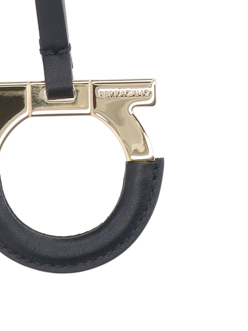 Ferragamo Adjustable Black Calf Leather Gancini Keychain Charm