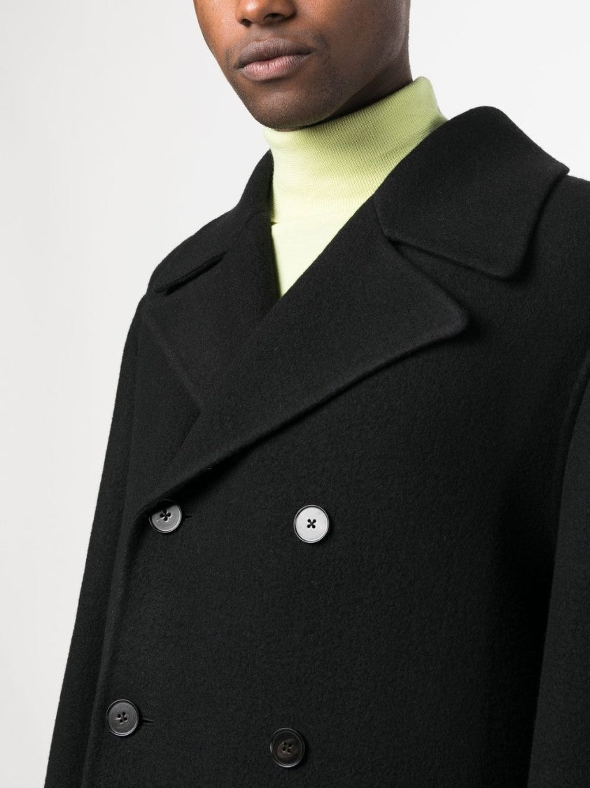 Jil Sander Double-Breasted Long Coat In Black Virgin Wool
