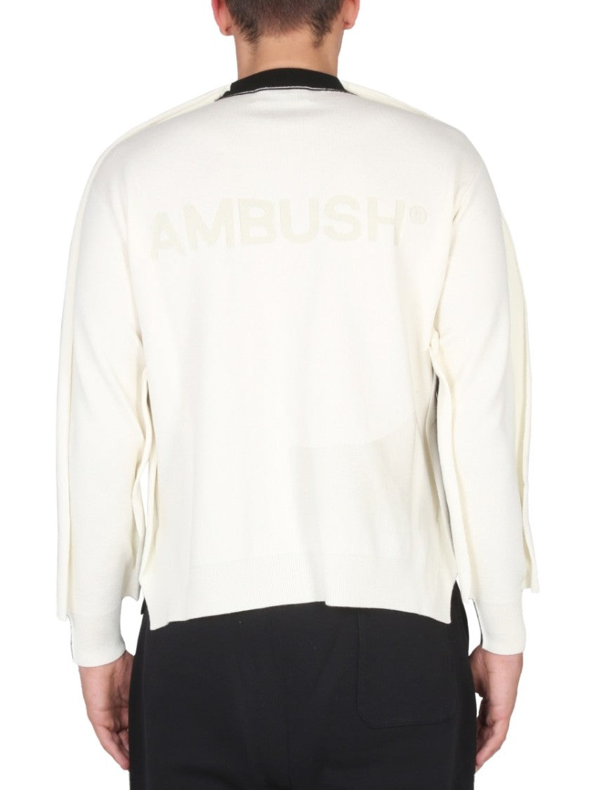 Ambush Cross-Neck Knit Sweater With Ribbed Collar