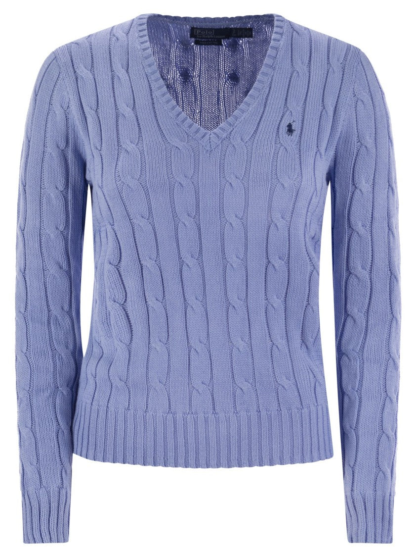 Polo Ralph Lauren Plaited Cotton V-Neck Sweater