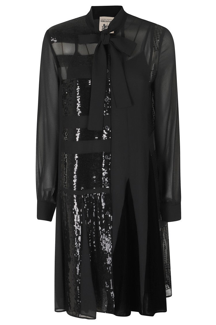 Semi Couture Black Embroidered Georgette Mini Dress