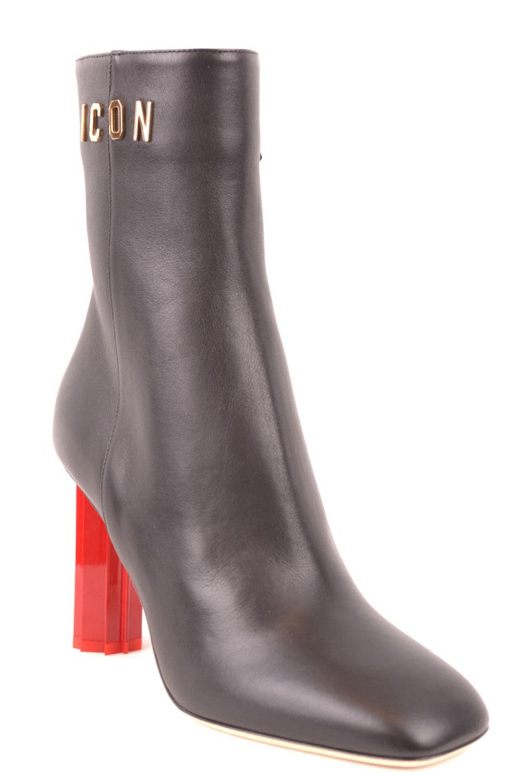 Dsquared2 Black Ankle Boots With Sculptural Red Block Heel