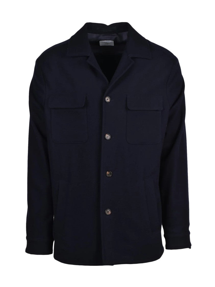 Eleventy Wool Blend Shirt Jacket With Minimalist Design And Flap Pockets