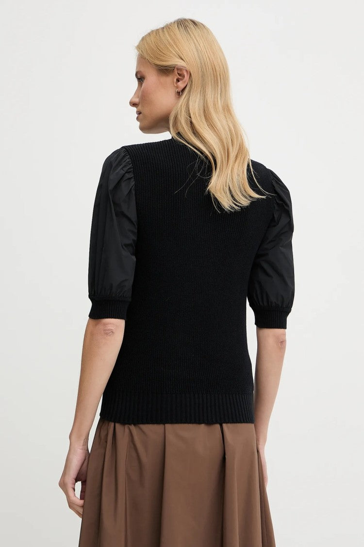 Max Mara Fitted Ribbed Knit Top With Puffed Sleeves
