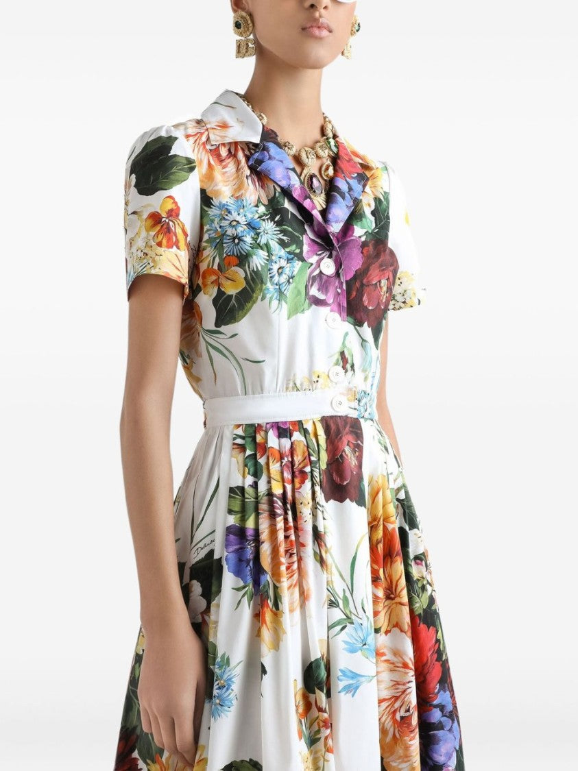 Dolce & Gabbana Floral Print Midi Dress With Fitted Bodice